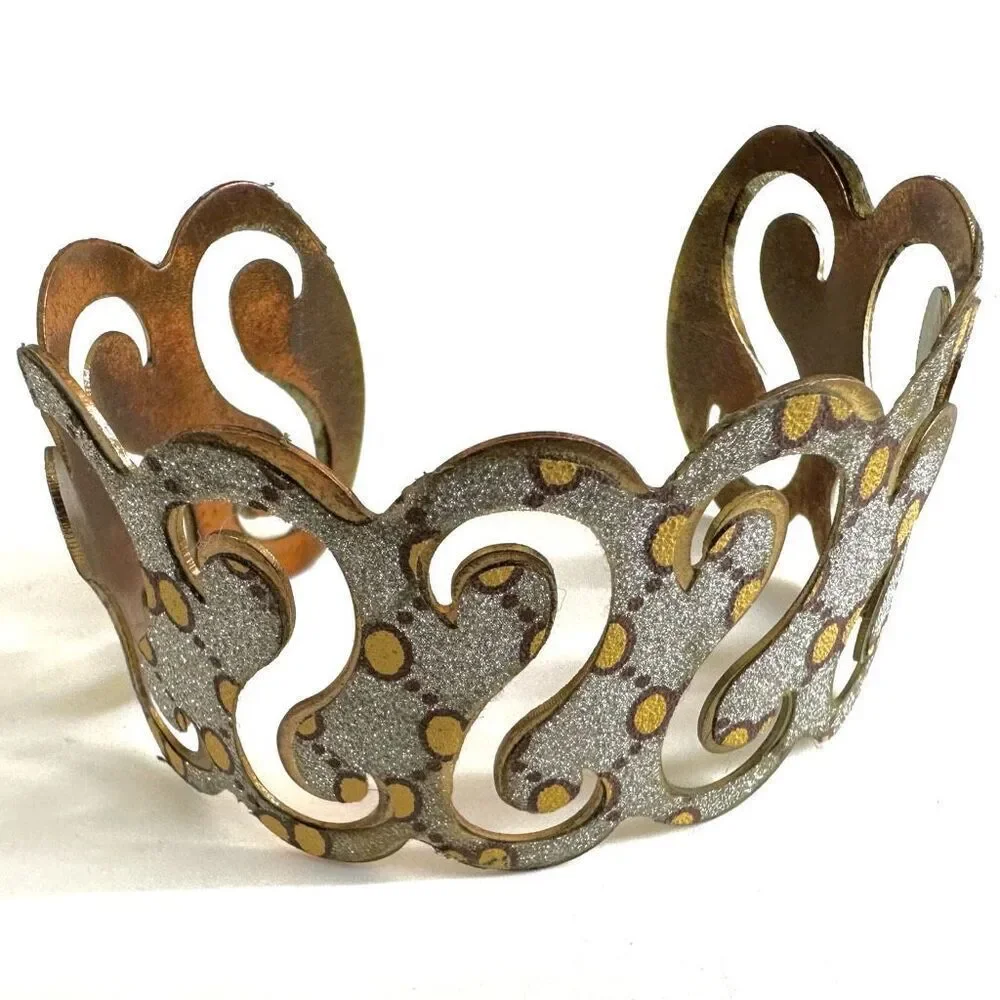 Silver gold wide cuff bracelet silver gold